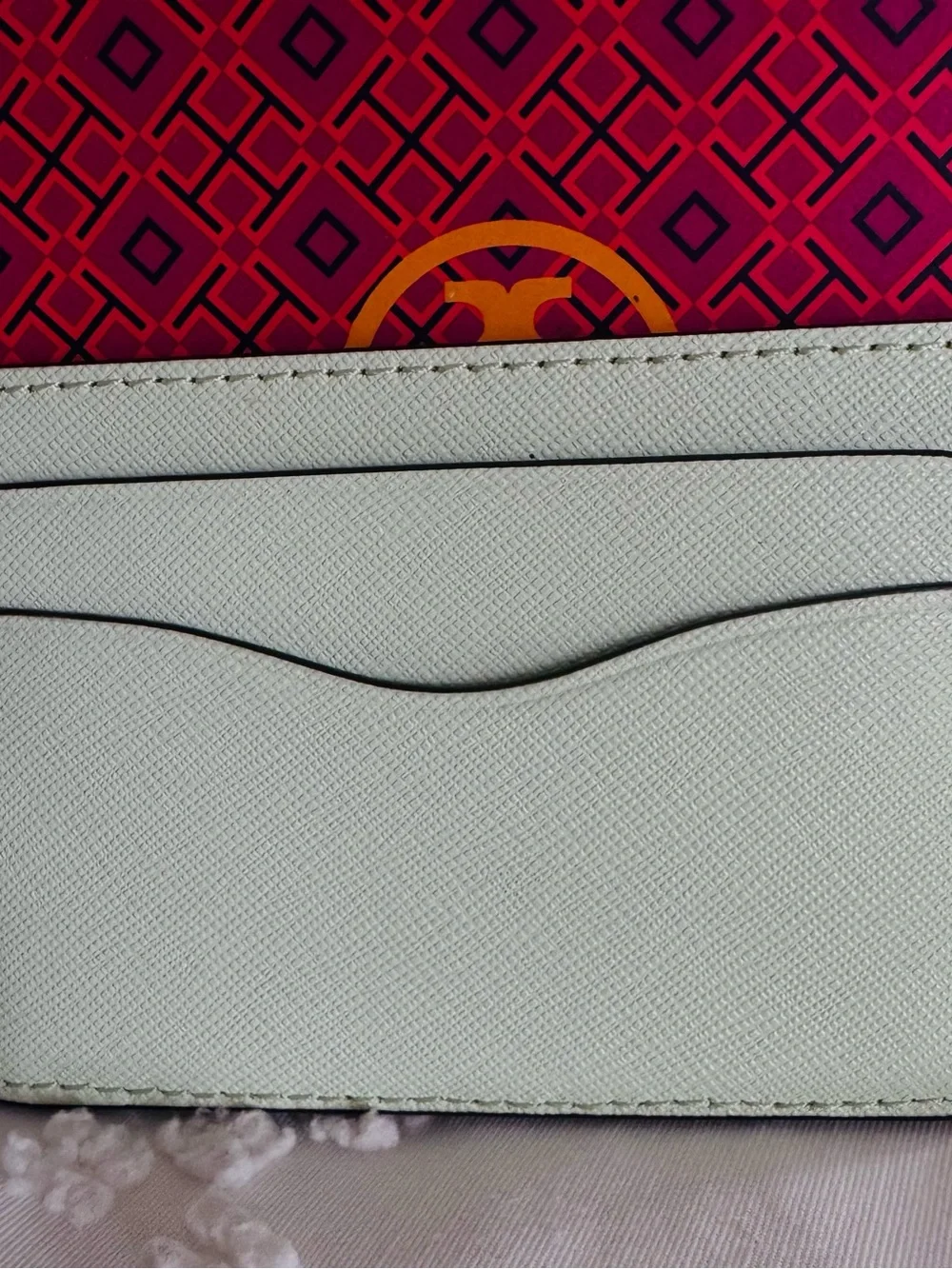 Tory Burch Light Mint Leather Card Holder with Silver Logo